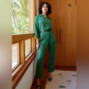 ANTHROPOLOGIE ETICA $278 Kingsley Utility Jumpsuit Juniper Green Denim Organic